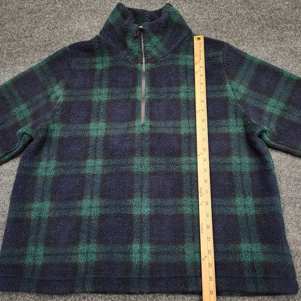 J. Crew Mens XL Green Navy‎ Blackwatch Plaid Quarter Zip Fleece Jacket Heritage